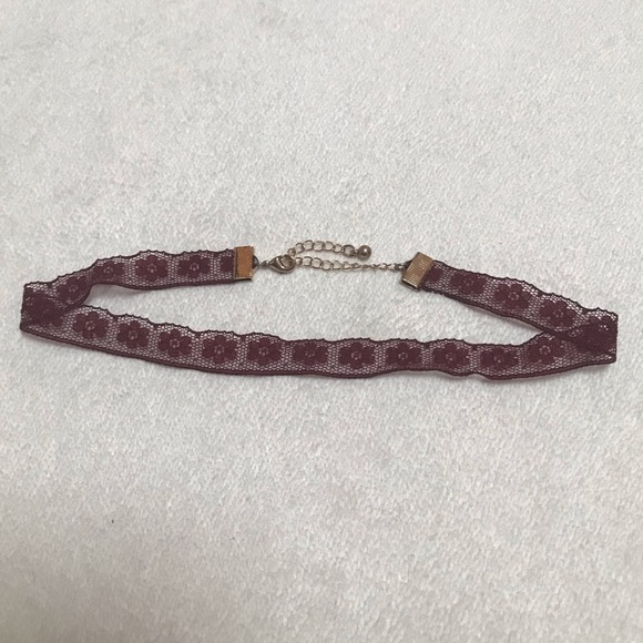 Maroon Lace Flower Choker Necklace - Picture 3 of 10
